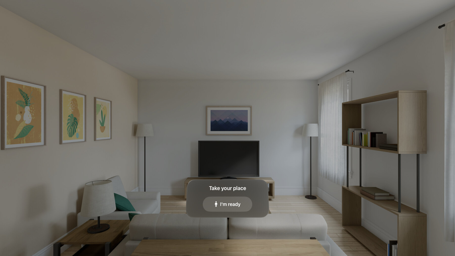 Take your place: on Apple Vision Pro, a small panel asks the viewer to tap “I’m ready”.